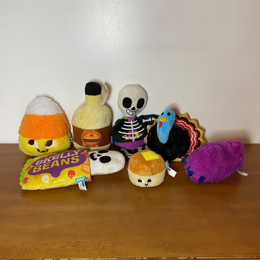 7 BARK BOX Halloween Thanksgiving Fall Dog Toys Candy Corn Skeleton Turkey Large